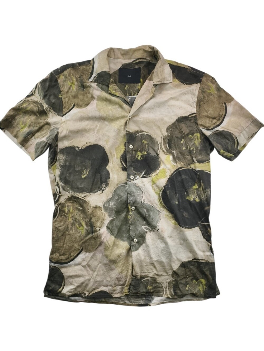Liu Jo Taupe Olive Abstract Floral Short sleeves Shirt Men S Slim Fit